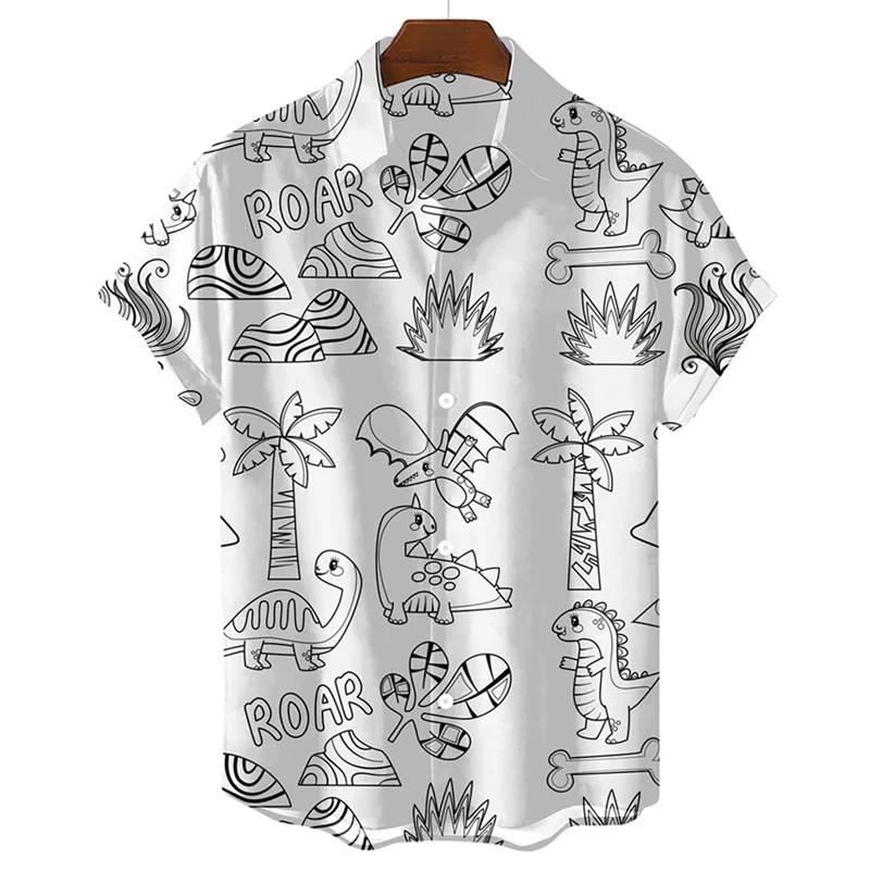 

Punk Dinosaur Skull Graphic Shirt Vintage Hawaiian Shirts For Men Clothes Casual Vacation Blouses Streetwear Lapel Blouse Tops