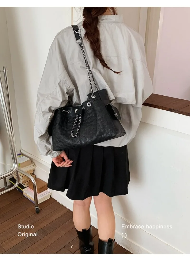 

2026 New Women's Niche Double-Ear Tote Bag - Star Embroidery & Chain Design, Luxury Top-Handle & Shoulder Styles