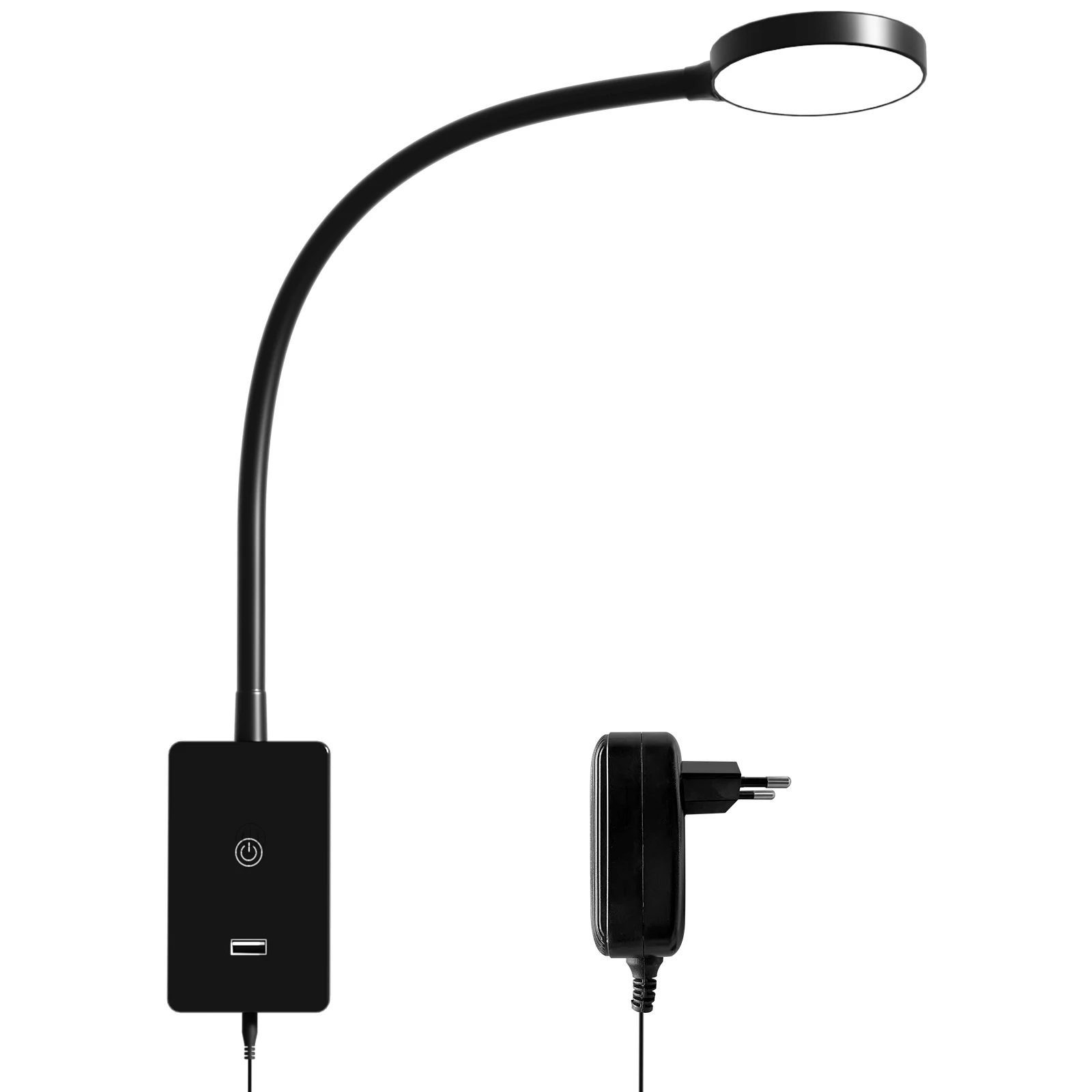 LED Nachttischlampe Leselampe Bett Lampe Schwanenhals Wandmontage Schwarz mit Touch Dimmer Schalter, 100%– 70%– 35%– 15% Dimmbare Helligkeit für Schlafzimmer Kinderzimmer Beleuchtung