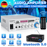 220V Power Amplifiers Wireless Bluetooth 5.0 Audio, 2 Channel Stereo Sound Audio Receiver 5-Band EQ Mixer for Car & Home Theater