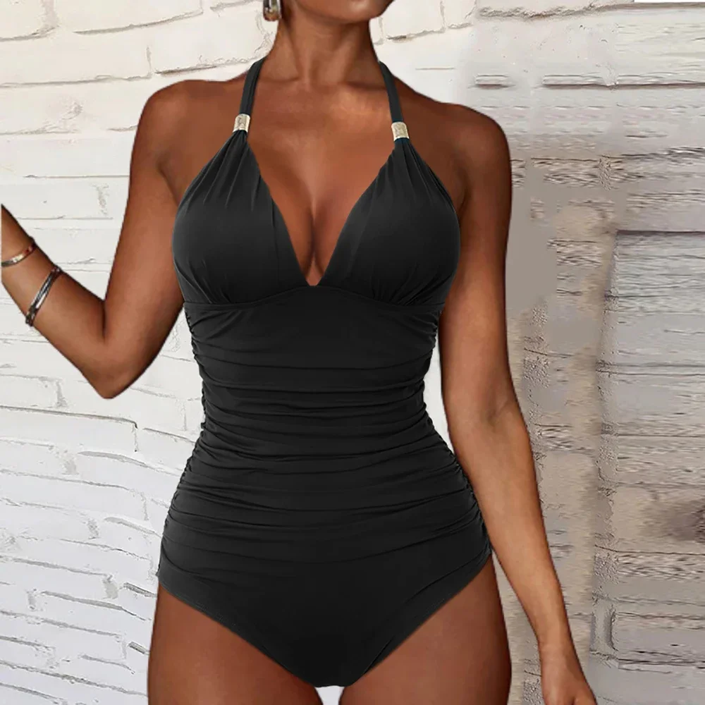 RUUHEE Push up Swimwear One Piece Swimsuit Women Black Bathing Suit Halter Top Swimming Suit Summer Beach Wear Monokini 2022