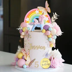 47PCS Unicorn  Rainbow Cake Topper Unicorn with Rainbow Butterflies Unicorn Balls Happy Birthday Cake Decorations for Party