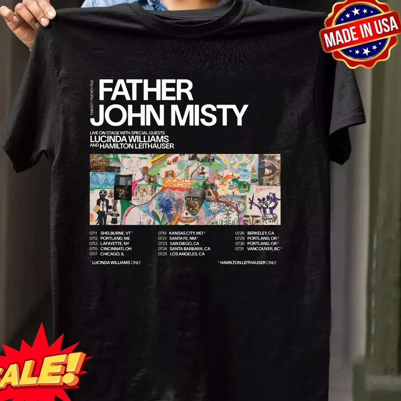 Father John Misty new 2025 tour dates Black T Shirt Gift Fans All Size AR1416