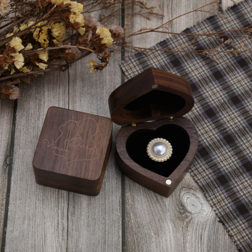

Free Engraving Custom Wooden Ring Box Engagement Wedding Exclusive Jewelry Box Romantic Wedding Gifts