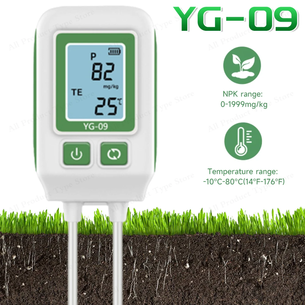 YG-09 Soil NPK Analyser Meter 0-1999mg/kg Multifunctional Soil Tester pH Sunlight Air Moisture Nutrient Fertility Meter Gardenin