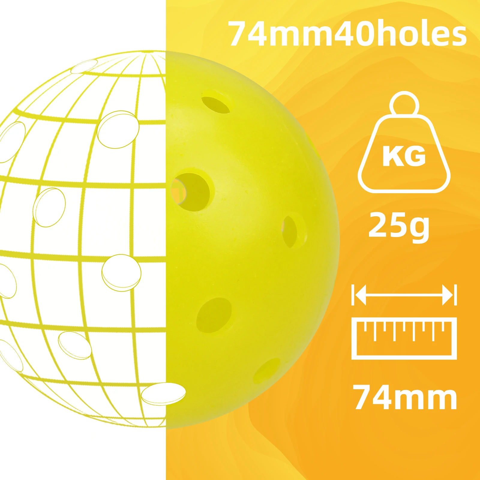 KOFULL 74MM Outdoor Pickleball Balls 40 Holes Rotation Molded ONE-Piece High Bounce 12Pcs/Pack