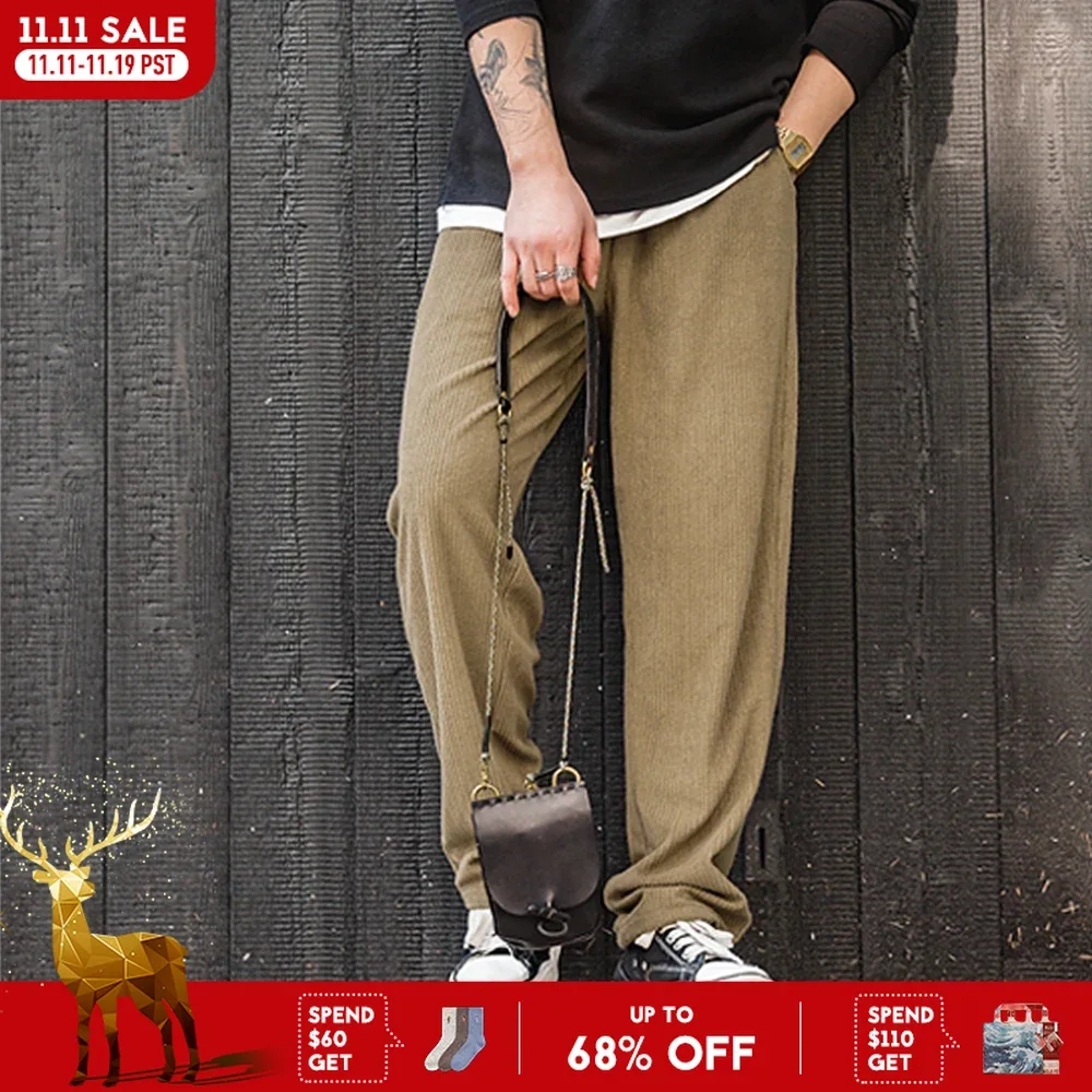 

Maden Men's Casual Knitted Elastic Waist Sweatpants Drawstring Straight Leg Casual Pants Wide Leg Sport Trousers for Spring Fall