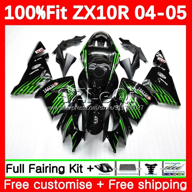 Body + Decal For KAWASAKI NINJA ZX 1000 CC 10 R ZX1000 10R 108No.15 ZX10R 04 05 ZX-10R 2004 2005 Green black Injection Fairing