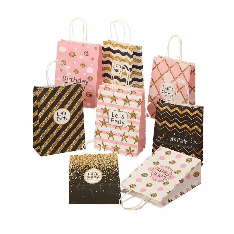 

5pcs Dots Star Kraft Paper Party Bags Bronzing Gift Packaging with Handle for Birthday Wedding Party Favor Supplies