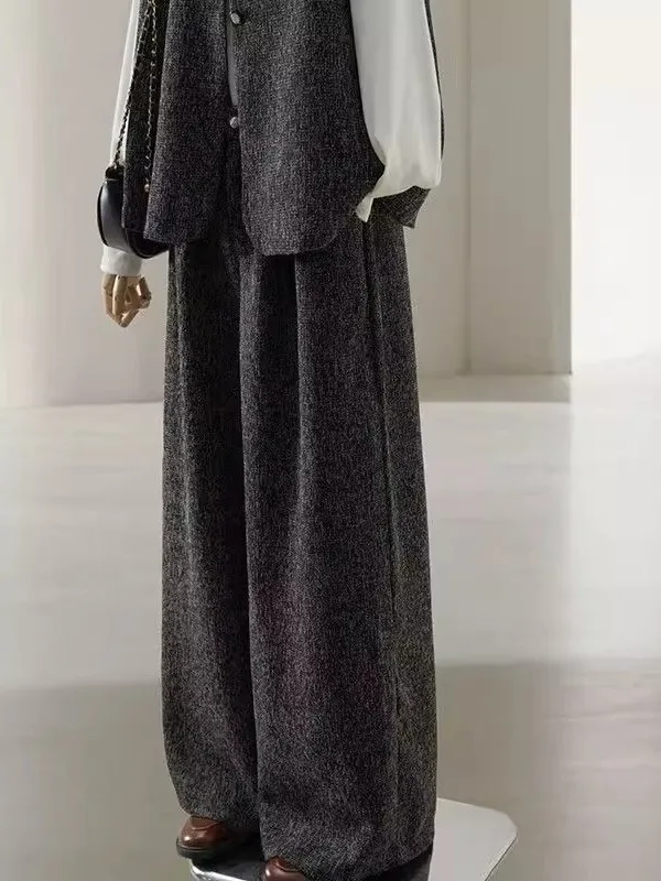 plus Size Women's Vest Pants Set High Waist Wide Leg Autumn Casual Sportswear Two-Piece Suit Lightweight Maturi round Ne