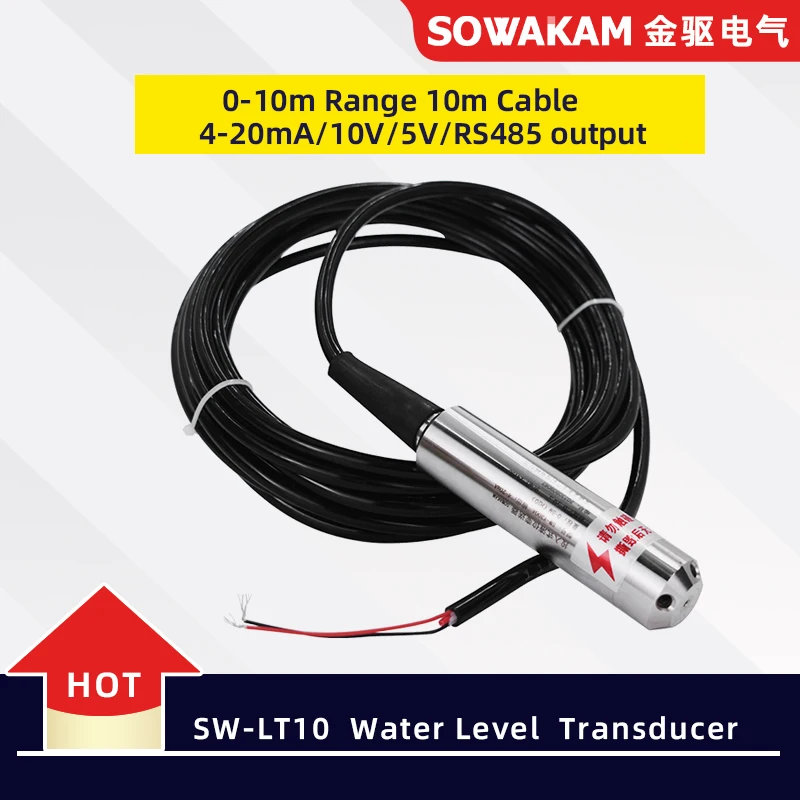 

SW-LT10 Water Level Transmitter 0-10M Range 4-20mA 10V 5V RS485 output 24VDC Liquid Level Sensor With 10m Cable 0.5%F.S.