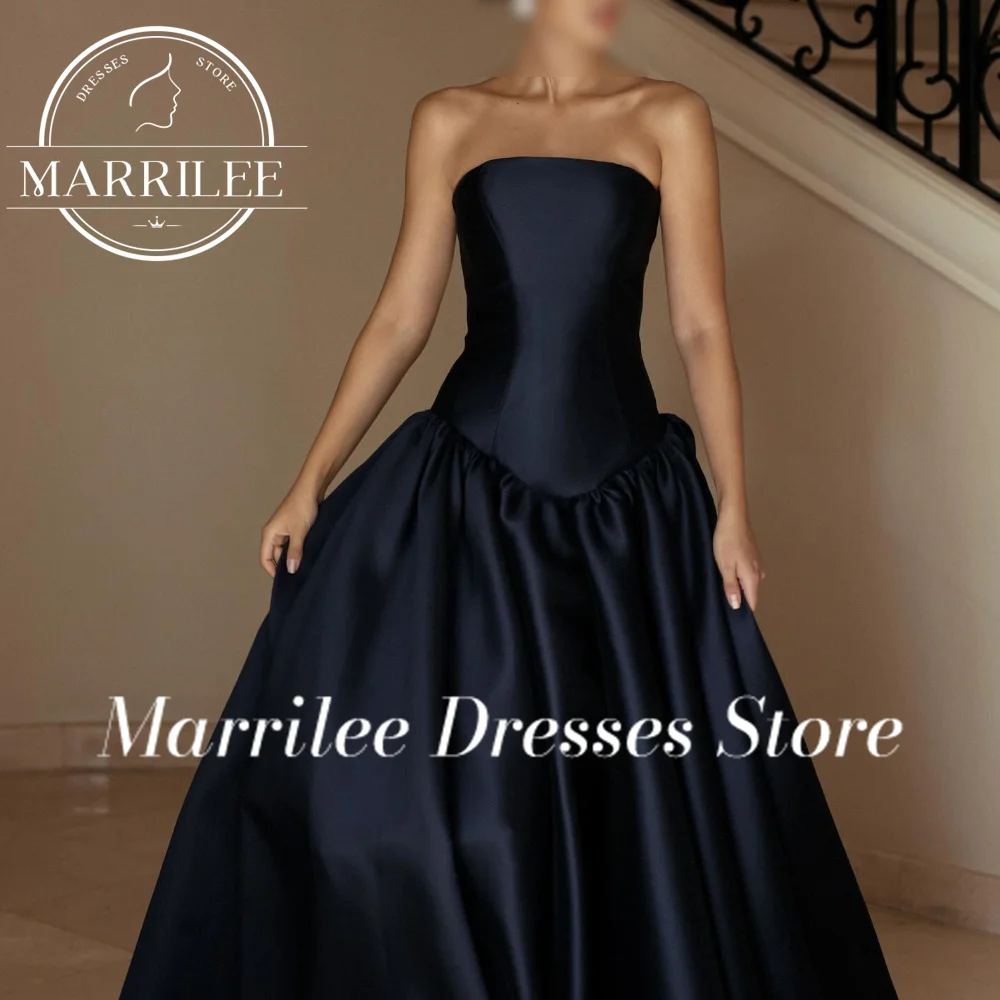 Marrilee Customized Boat Neck Sleeveless Satin Pleats Zipper Back Solid Color A-Line Ladies Gowns For Special Occasion Side Silt