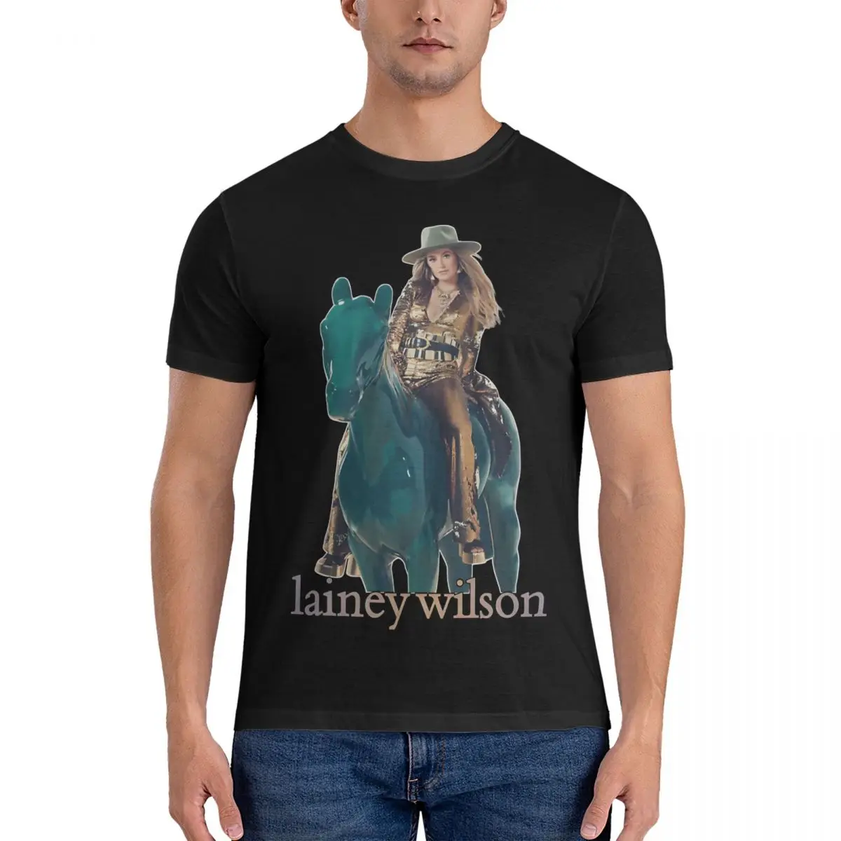 Horse Riding Men T Shirt Lainey Wilson Novelty Tees Short Sleeve Crew Neck T-Shirts 100% Cotton Printed Clothing