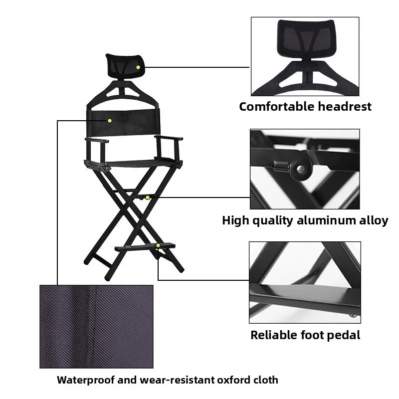 Professional Makeup Chair with Headrest, Chair Outdoor Folding Director Chair, Aluminum Alloy Studio Makeup Artist Stool