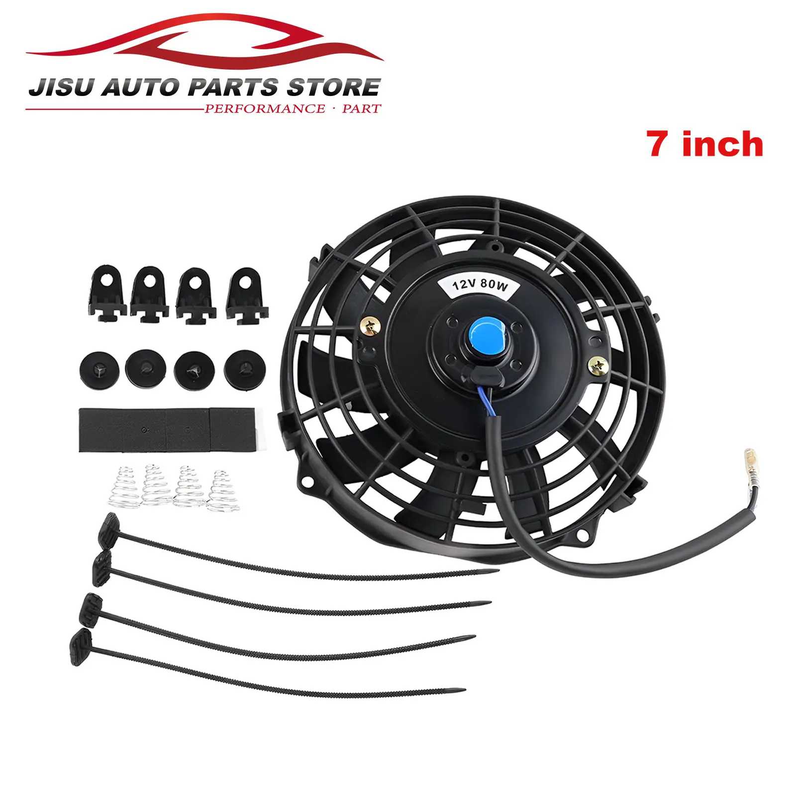 

Universal 7 Inch 12V 80W 2100RPM Car Air Conditioning Electronic Cooling Fan Blade Electric Cool Mounting Kit