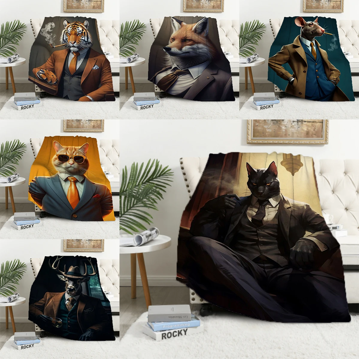 

Style Animals In A Suit Canvas Picnic Blanket Fluffy Soft Blankets Microfiber Bedding Knee Sofa Bed Decorative Fleece Nap Luxury