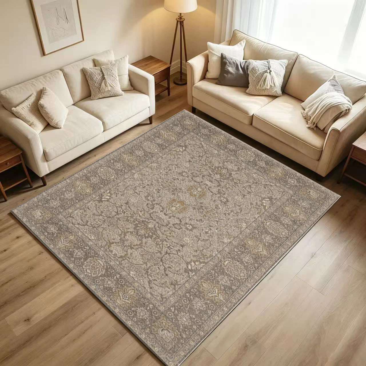 Neutral Beige Vintage Oriental Area Rug,Classic Traditional Non-Slip Floor Carpet for Living Room Bedroom Home Decor
