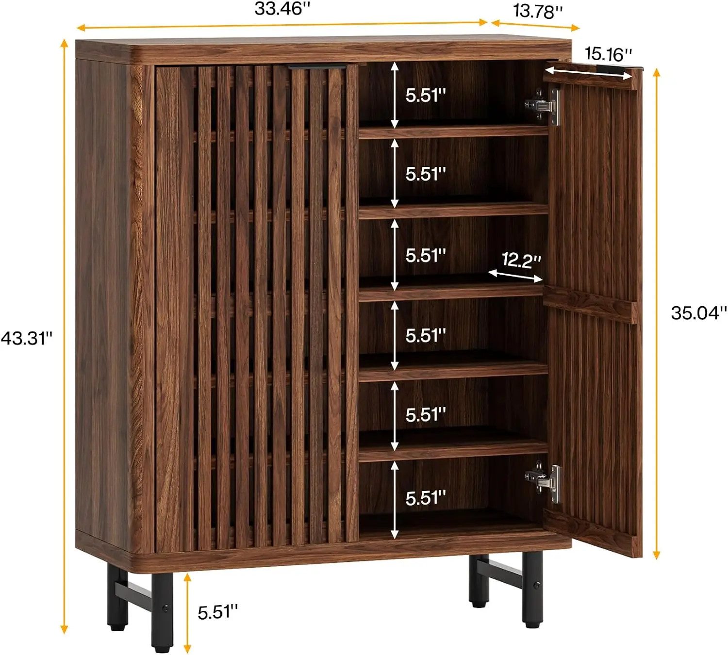 6-Tier Shoe Cabinet with Shutter Doors, Large Wooden Shoe Organizer Rack with Adjustable Shelves, Modern Farmhouse Hidden
