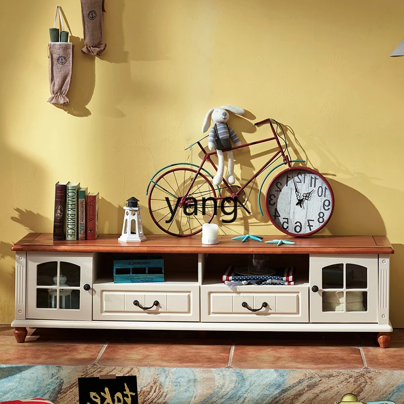 خزانة تلفزيون LTT وطاولة قهوة وخزانة تخزين من الخشب الصلب في الريف الأمريكي