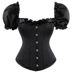 Corset Tops for Women with Sleeves Vintage Style Victorian Retro Burlesque Corset and Bustiers Vest Fashion Black