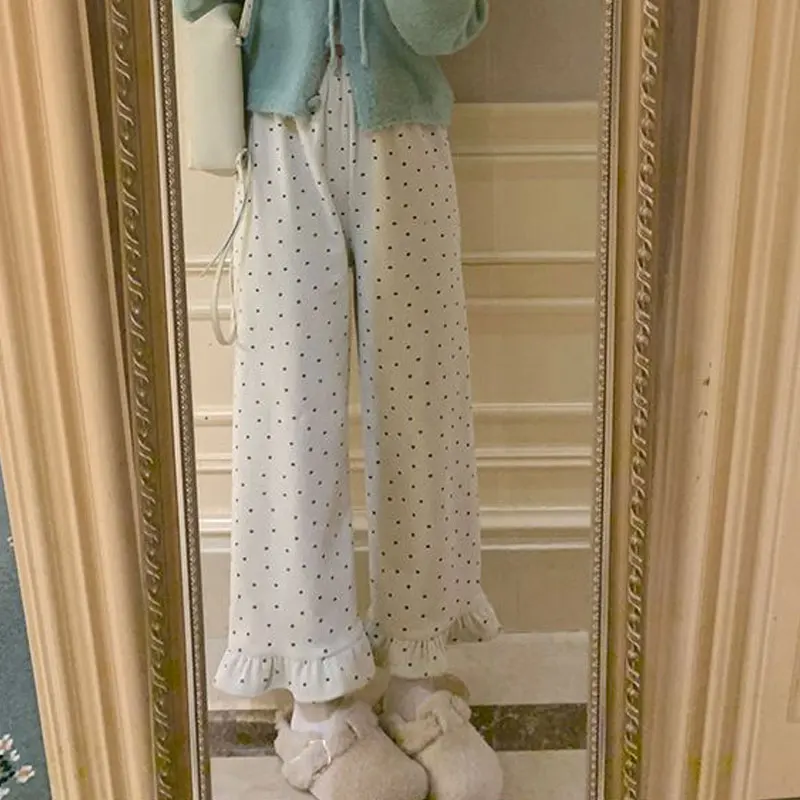 コーデュロイ ブロークン フラワー ワイドレッグ カジュアルパンツ 秋冬 スタイリッシュ フリル スプライス レディース服 ルーズ スイート ベーシック パンツ