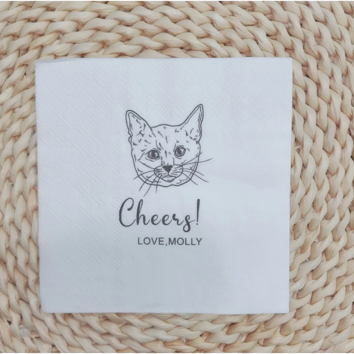 25PCS Custom Illustrated Dog Wedding Napkins, Personalized Pet Cocktail Napkins, Cat Wedding Napkins, Dog Cocktail Napkins