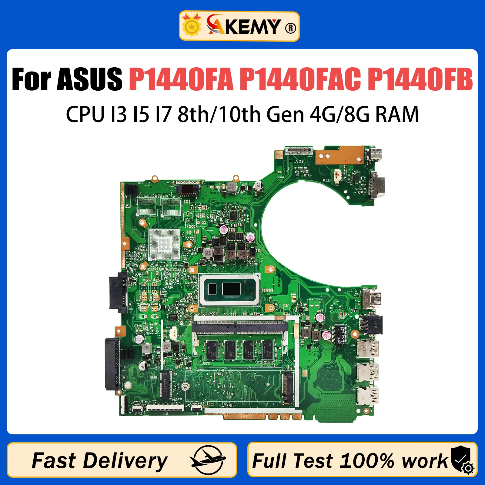 

AKEMY P1440FA Mainboard For ASUS PRO P1440FAC P1440FB B1440FA Laptop Motherboard I3 I5 I7 8th/10th Gen CPU 4G/8G RAM DDR4