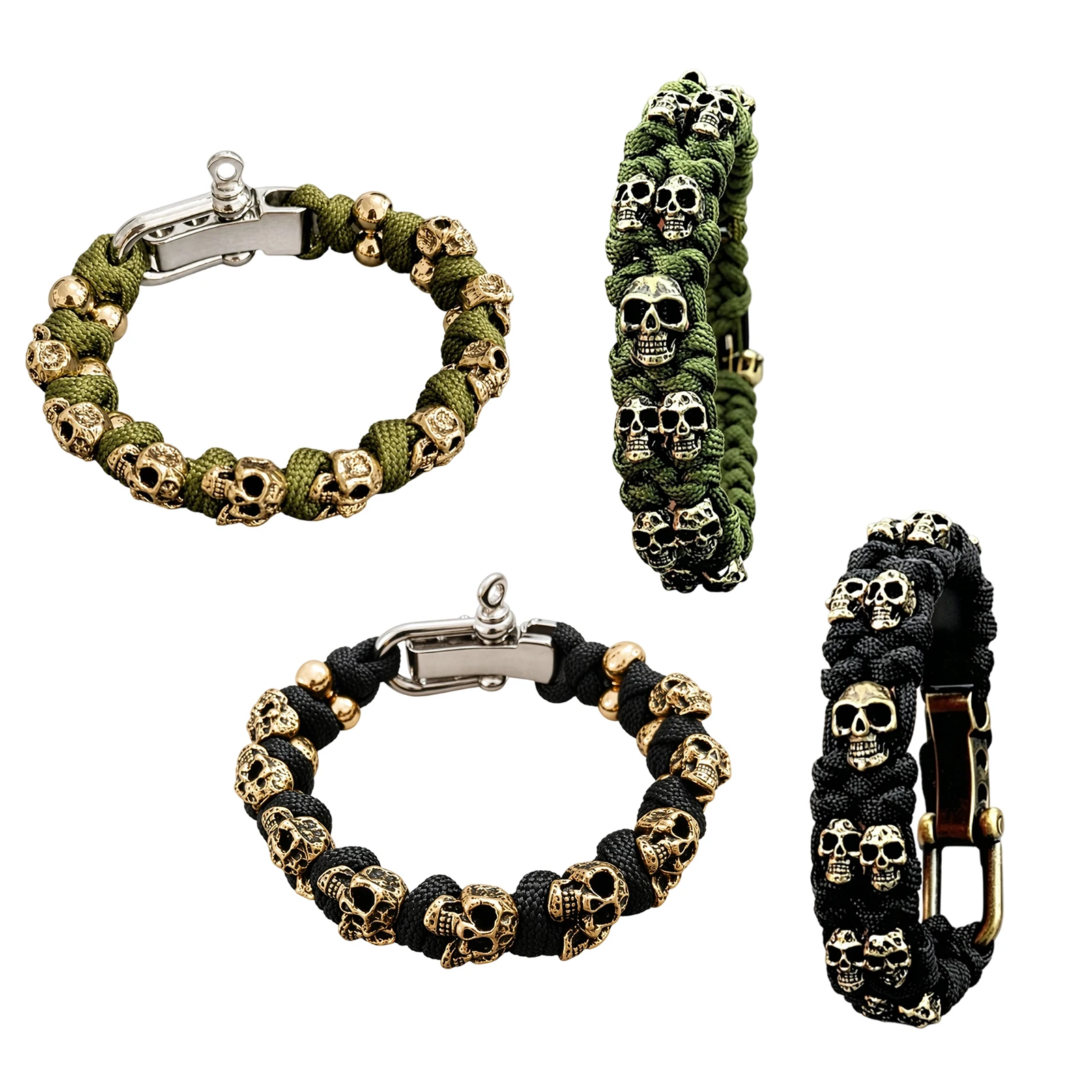 Skull Punk Bracelet U-Shackle Closure Skeletons Adjustable Braided Handstring Wear Resist for Outdoor Hiking Travelling Camping