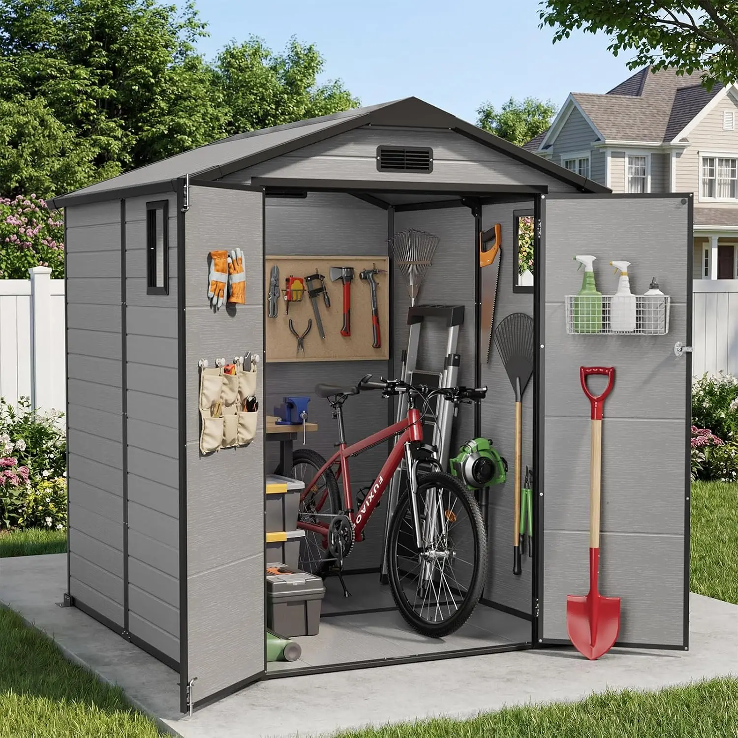 6x6FT Plastic Storage Shed with Floor & Drain Groove for Backyard, Customized