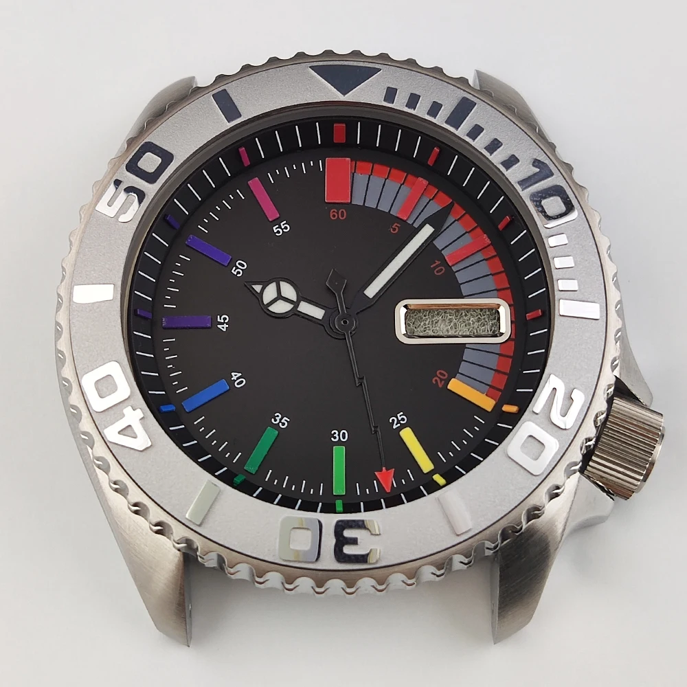 41 مللي متر Skx007 علبة ساعة مخصصة شعار الطلب الياقوت الزجاج 316L الفولاذ المقاوم للصدأ التقويم المزدوج لحركة NH36 3.8 الساعة