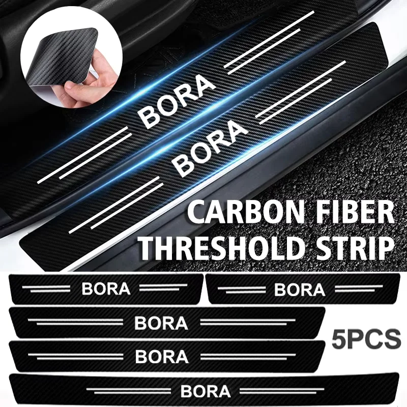 Carbon Fiber Car Door Sill Protector Stickers For Volkswagen VW Bora Logo Trunk Threshold Decal Bumper Guard Strip Accessories