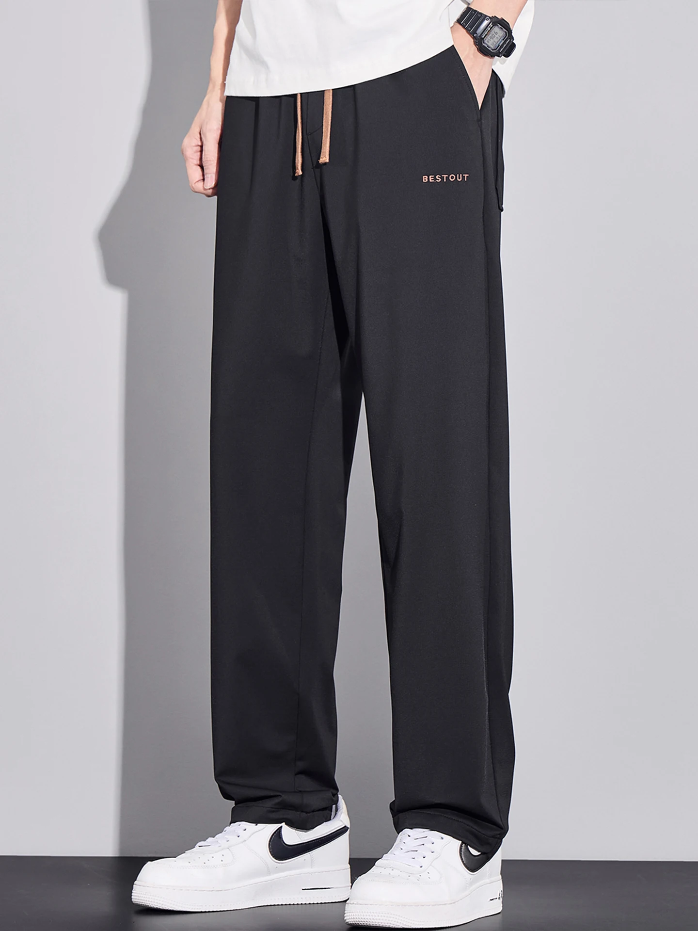 

Ice Silk Qui Dry Sport Pants Men Summer Thin Straight Leg Casual Elastic Drape Long Pants Busin Faion Urban Sle