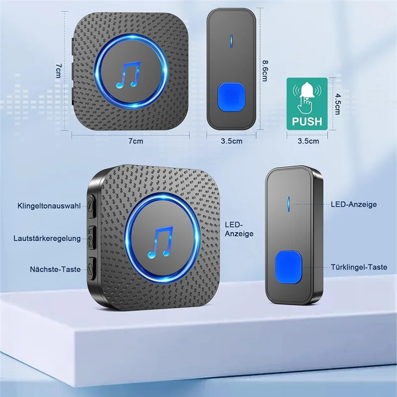 AA60-مجموعة جرس الباب اللاسلكي IP55 مقاوم للماء جرس الباب اللاسلكي 1300 قدم/400 متر جرس الباب عن بعد 55 الدقات 5 حجم ، للفصول الدراسية المنزلية