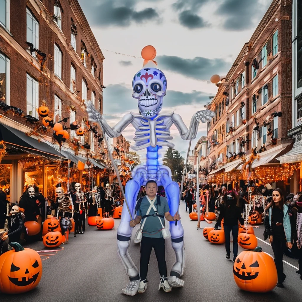 European New 3.5m High Inflatable Flower Skull Puppet For Halloween Outdoor Performances