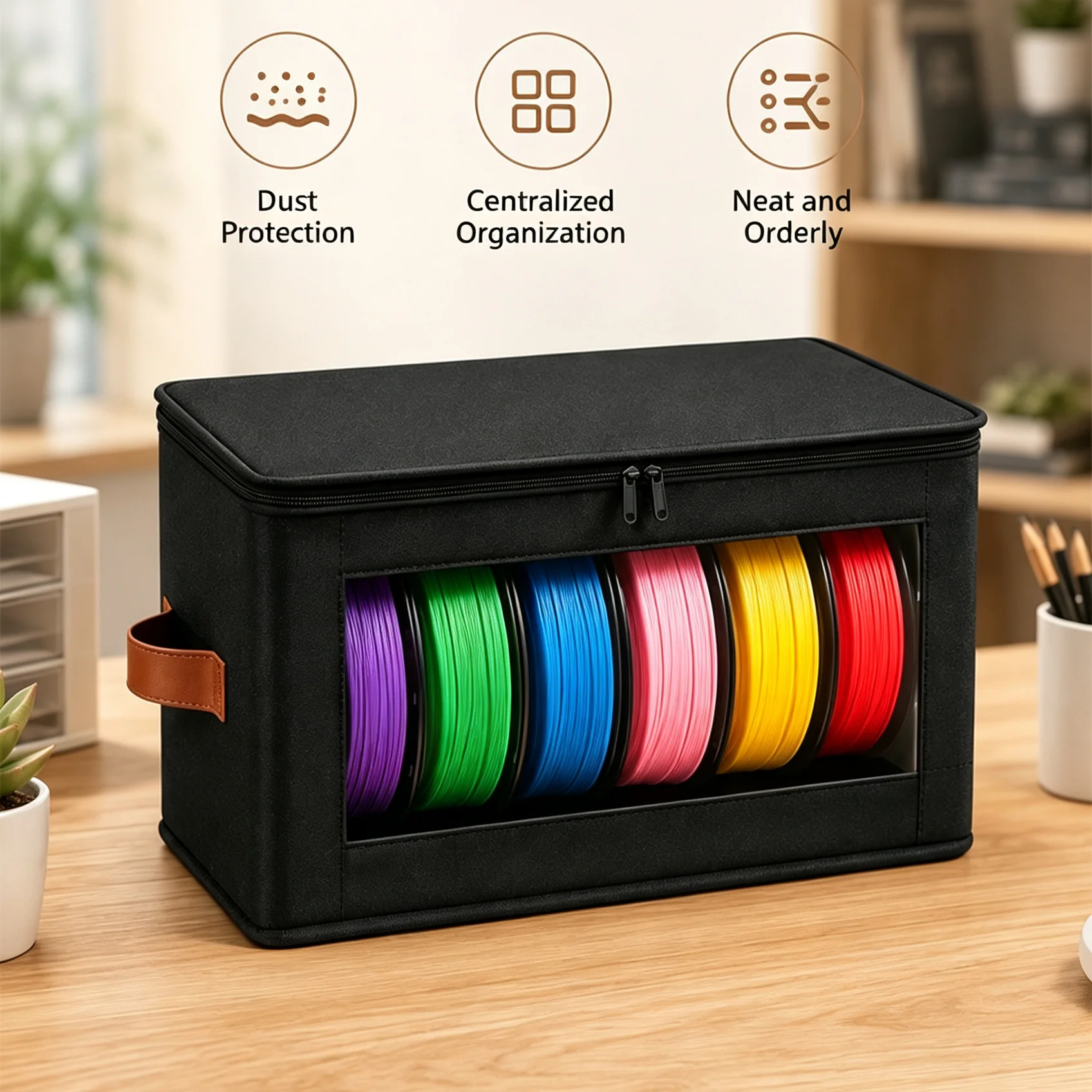 3D-Drucker Filament-Aufbewahrungsbox, feuchtigkeitsbeständiger Oxford-Stoff-Organizer mit transparentem Fenster und Griff für PLA-Spulen, Werkstatt