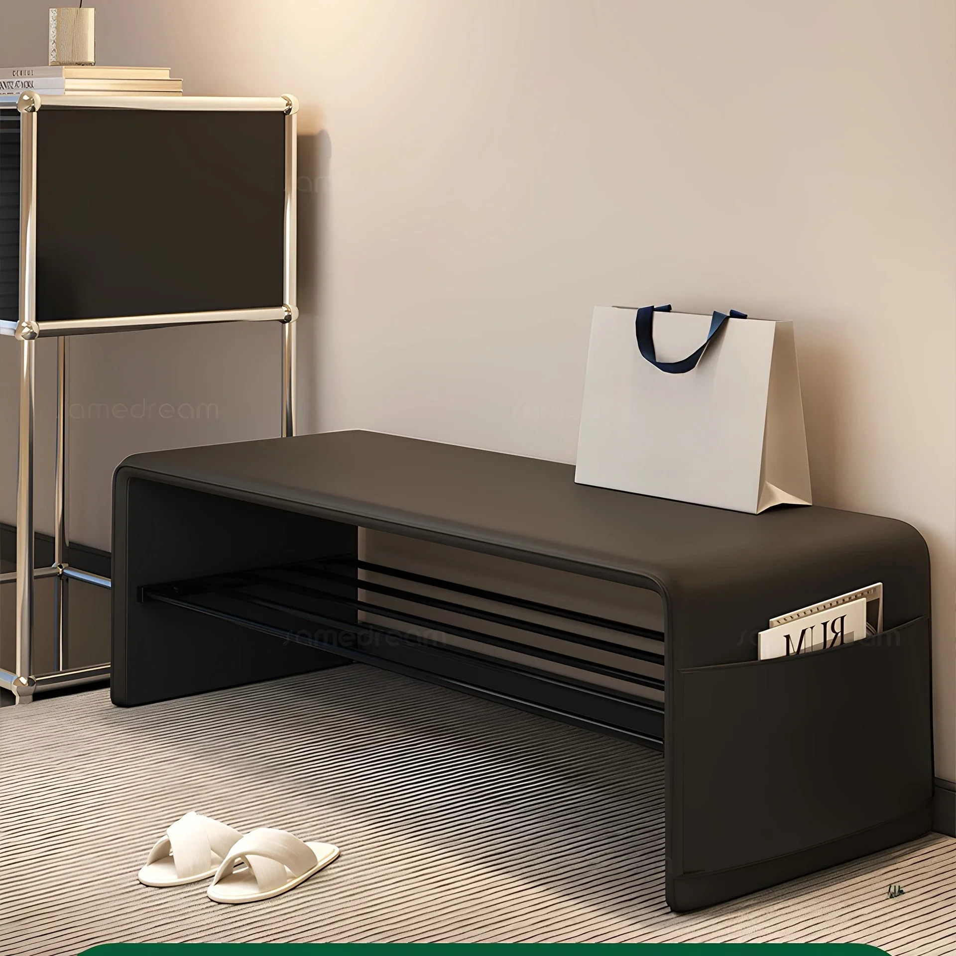 light luxury shoe changing stool, door home shoe stool, entrance shoe cabinet, integrated seating, high-grade long bedside stool