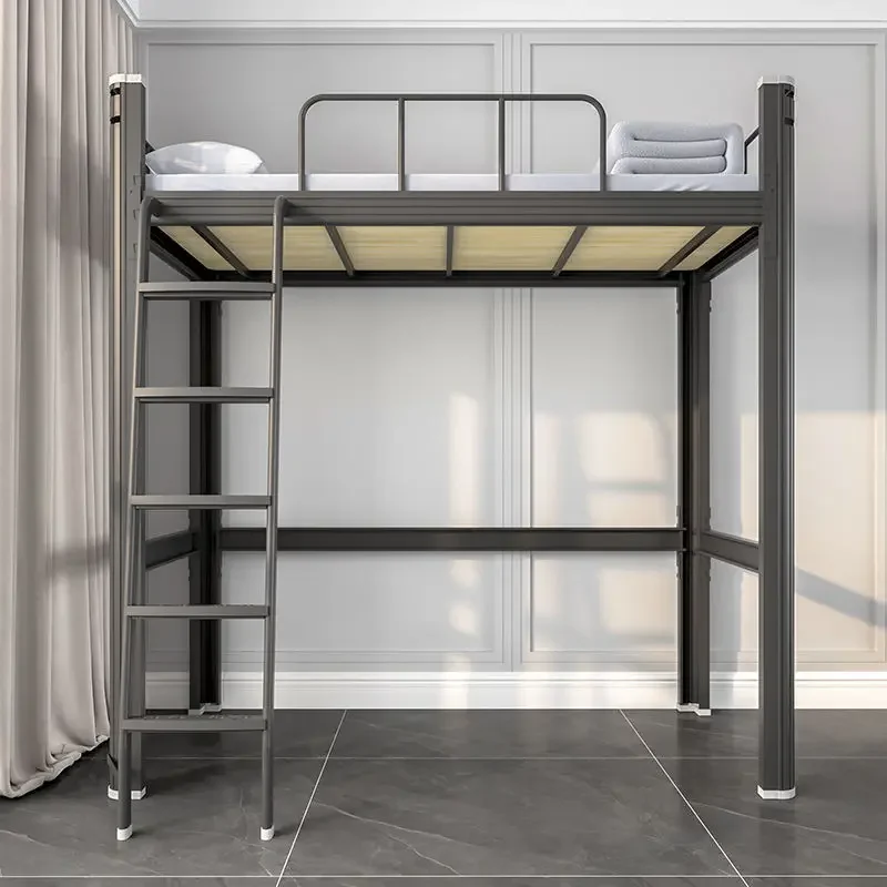 Single loft bed with integrated desk, newly designed metal bunk bed furniture for student dormitories or school accommodations