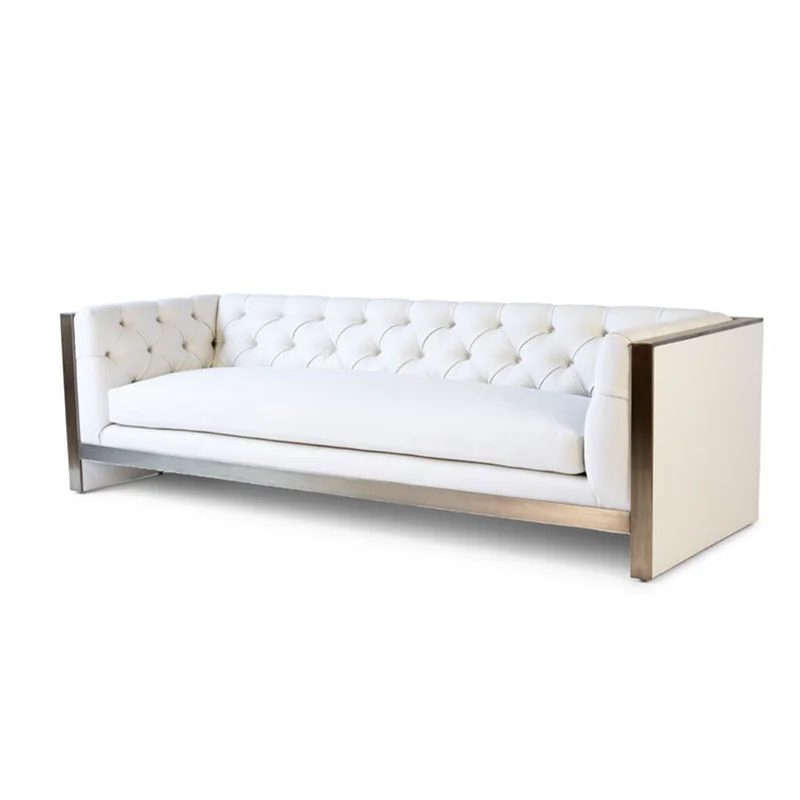 White Velvet Stainless Steel 3-Person Living Room Sofa Studio Photography Sofa