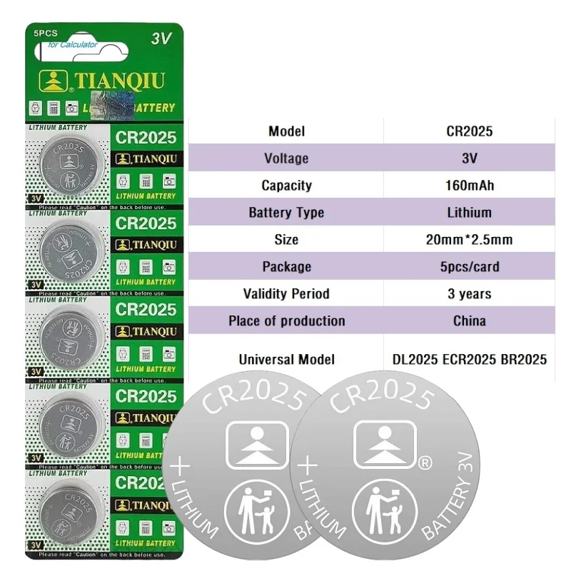 5-60PCS CR2025 Lithium Button Battery 3V 160mAh DL2025 BR2025 5003LC LM2025 Coin Cell Watch Batteries for Toys Clock Calculator