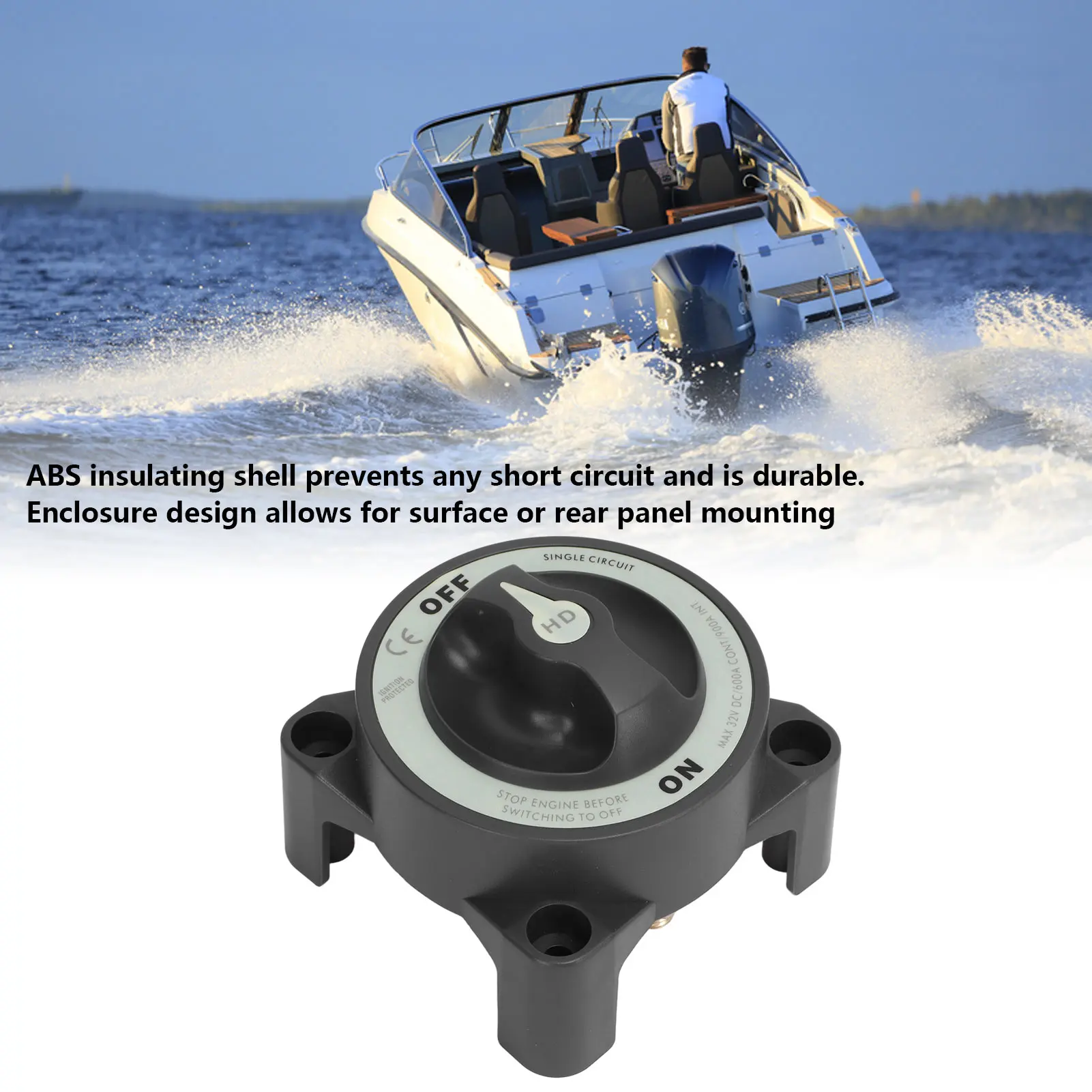 600A Master Battery Power Cut Disconnect Switch Isolator Single Circuit ON OFF IP66 Waterproof 3 Studs for RV Boat