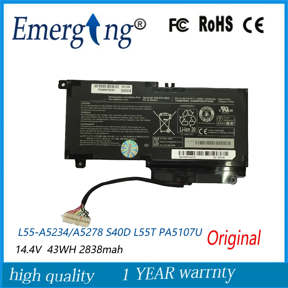 

New Laptop Battery for Toshiba Satellite L55-A5234 A5278 P50 S40D L55T PA5107U PA5107U-1BRS