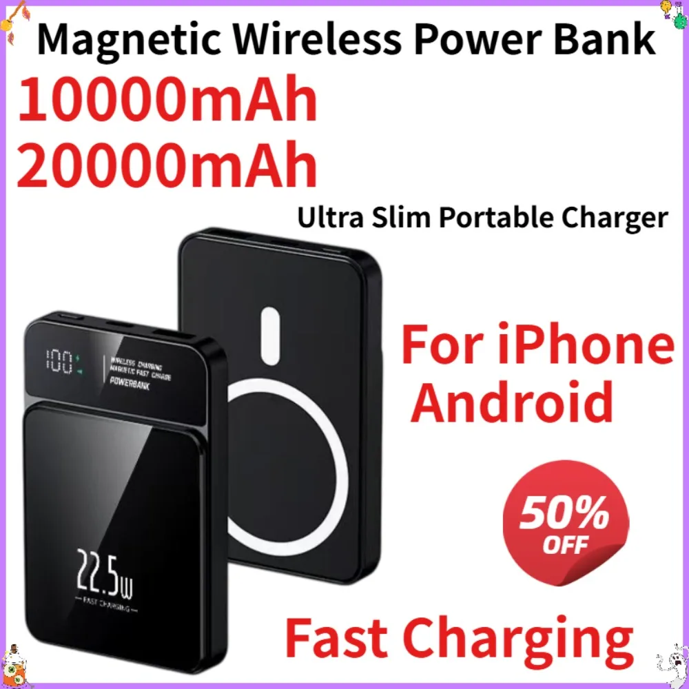 Magnetic Power Bank 20000mAh Fast Charging Wireless Portable Charger Ultra Slim External Battery Pack for iPhone Android