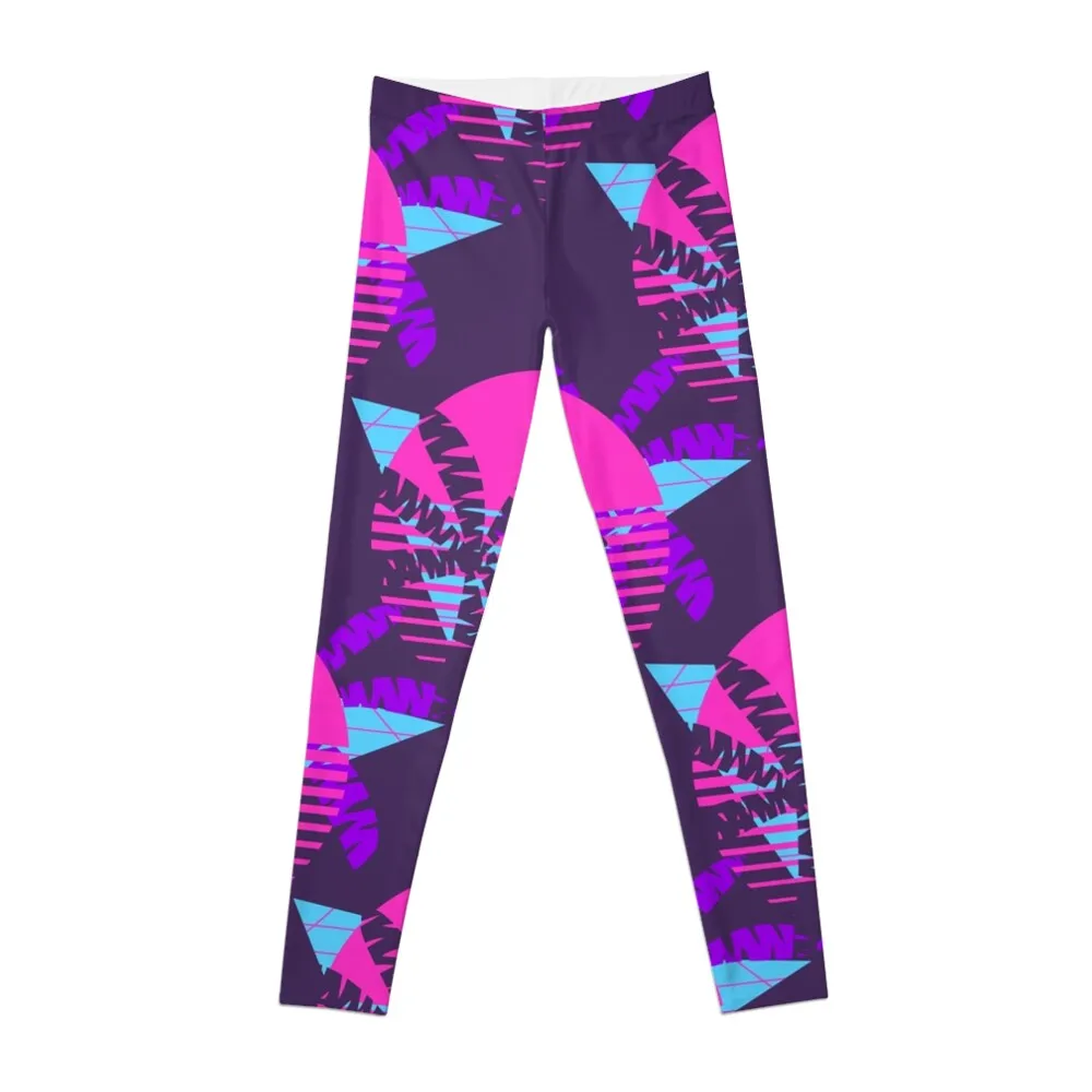 Futuristic palm tree and sun seamless pattern. Synthwave Leggings Tight fitting woman harem pants Womens Leggings