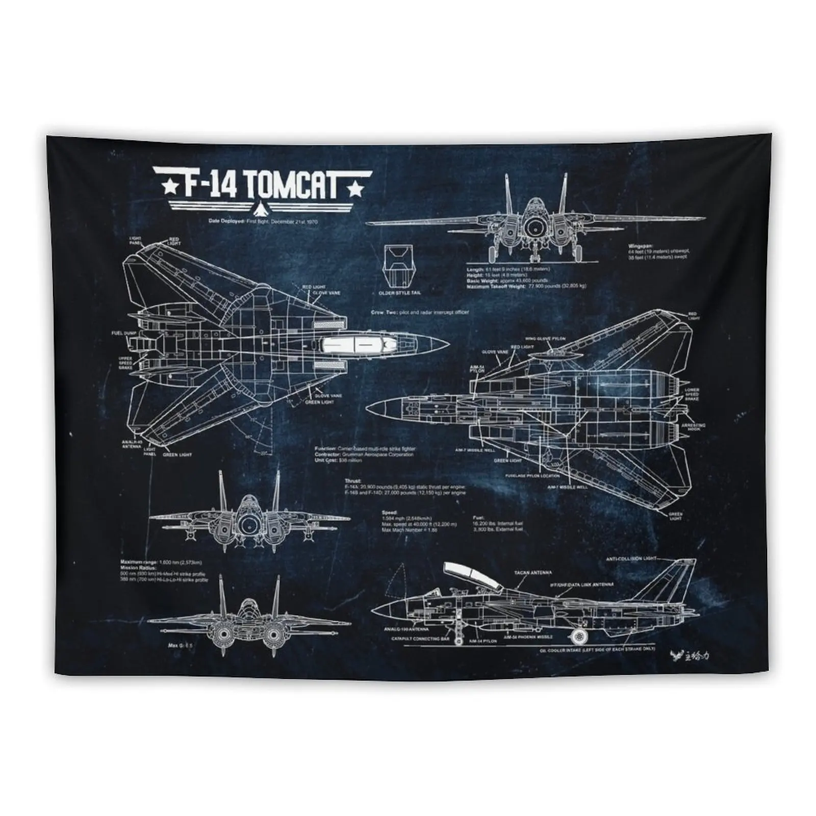 

Tomcat F-14 Blueprint Tapestry Home Decorations Wall Decor Christmas Decoration Tapestry