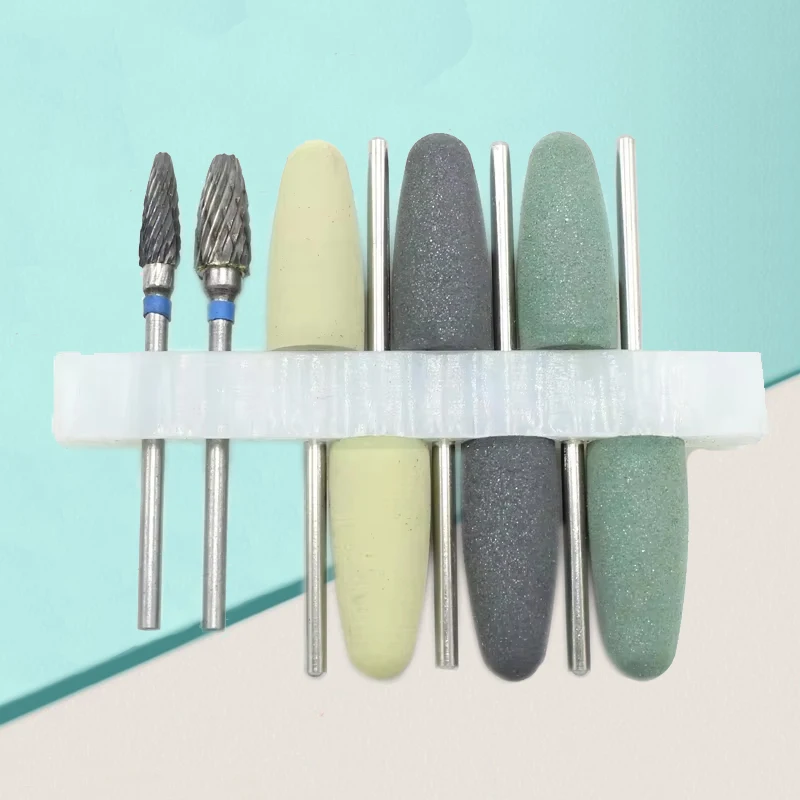 

8 шт./компл., набор для полировки зубов, полимерное основание, акриловые полировальные боры для стоматологической лаборатории, вращающаяся дрель, инструмент с оправкой
