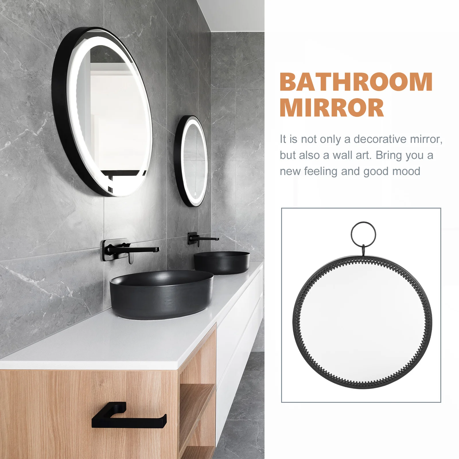 

Wall Hanging Mirror Round Metal Glass Bathroom Makeup Vanity Decorative Mirror for Home Bedroom Entryway Wall-Mounted Beauty