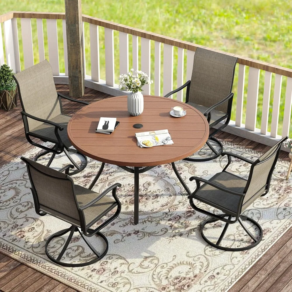 VICLLAX Round Patio Table with Adjustable Umbrella Hole, All Weather Outdoor Round Dining Table for Lawn Garden, 41.2x 28 Walnut