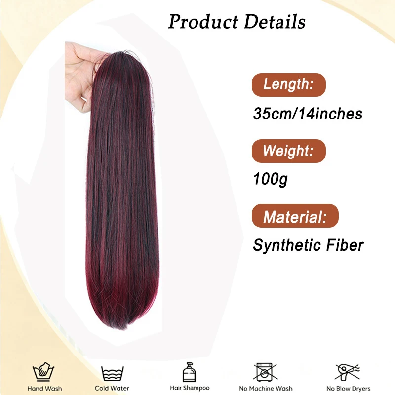 Synthetic Yaki Straight Drawstring Ponytail 14 Inches Drawstring Pony Tail Kinky Straight Ponytail Hair Extension for Women