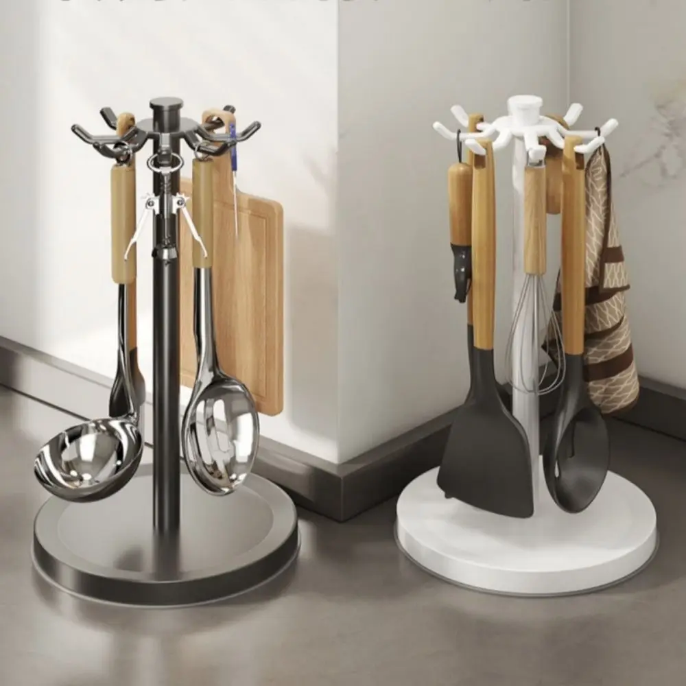 

8 Hooks Kitchen Utensils Stand 360 Degree Rotating Non-slip Countertop Flatware Organizer Stable Base with Water Tray