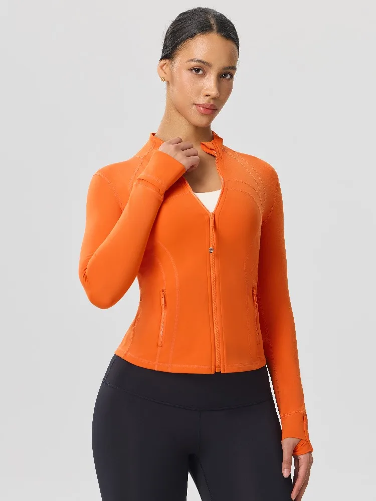 Women's Full-Zip Long Sleeve Yoga Jacket – Slim Fit Workout Jacket with Thumb Holes & Side Pockets, 6 Colors Available